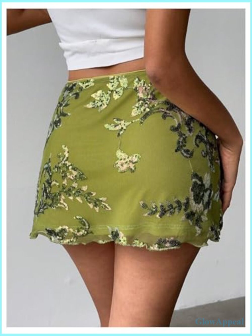 Sequin Mini Skirt with Embroidery and Zipper Closure - Picture 2 of 6